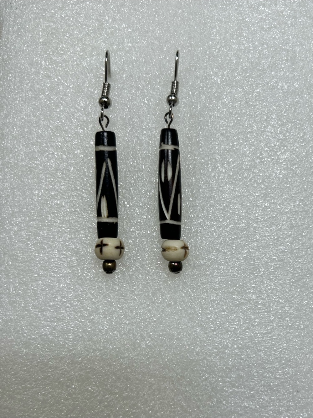 Handcrafted Black and White Tribal Drop Earrings